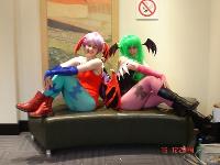 Rach (right) as Morrigan from Darkstalkers 